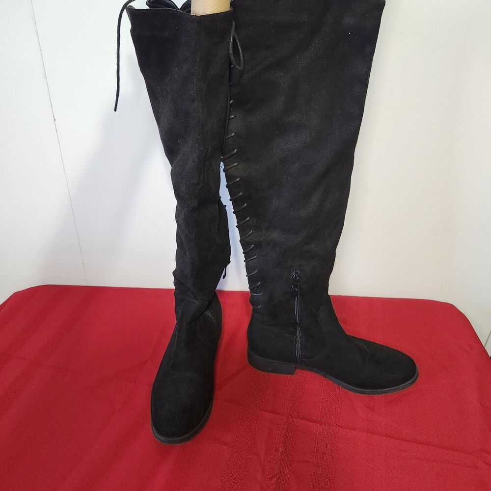 French Connection Jasper Over-The-Knee Boots Womens Size 8 Black Lace Up Back